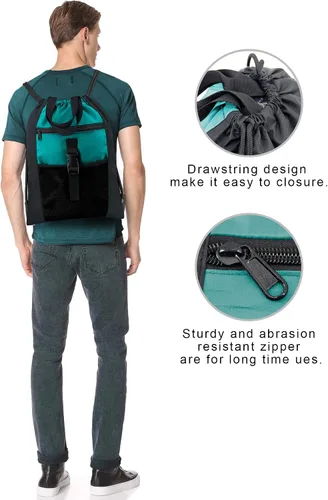 Miniatura 5 de BeeGreen Mochila con cordón y hebilla, Negro, verde azulado.