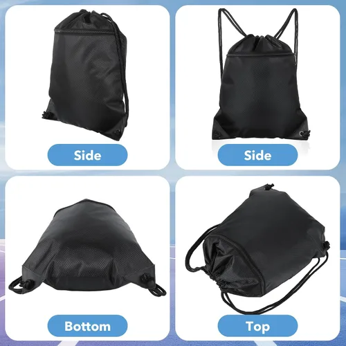 Miniatura 3 de Black Drawstring Backpack Bag Draw String Back Bag for Men Women, Lightweight Cinch Sack Sport Gym Backpack Bags for Beach Travel Yoga Swimming