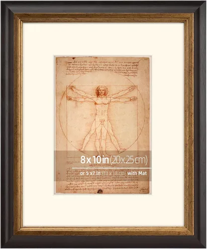 Miniatura 11 de Marco de fotos vintage neutro de 2 tonos de caoba negra y latón antiguo de 8 x 8 pulgadas, perfil de madera real pintado a mano, con paspartú