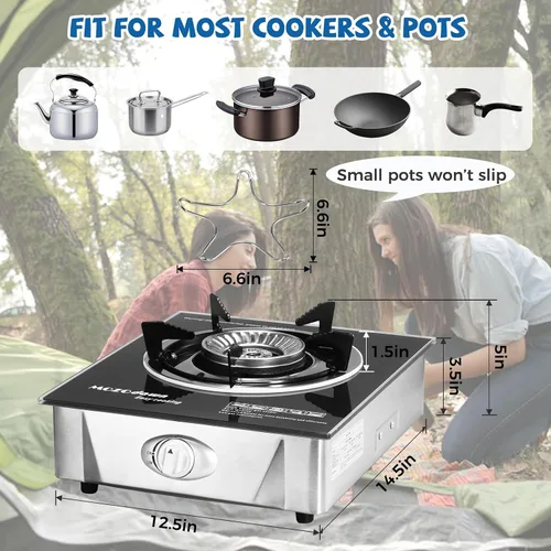 Miniatura 5 de Estufa de propano de un solo quemador de 15000 BTU, estufa de gas portátil 1 quemador, estufa de propano de camping con manguera adaptadora de GLP