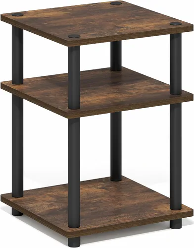 Miniatura 6 de Furinno Turn-N-Tube - Mesa auxiliar cuadrada moderna de 3 niveles, estantes abiertos sin herramientas, mesita de noche, mesita de noche, mesa