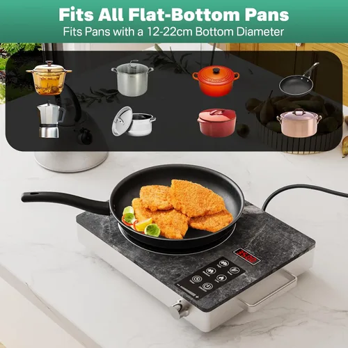 Miniatura 5 de 3500W Single Ceramic Hob with Marble Finish, Portable Infrared Hot Plate with Rotary Control, Safety Lock & Timer, Electric Cooker Compatible with