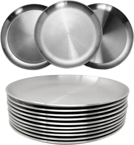 Miniatura 10 de CAMBUY Juego de platos de acero inoxidable de 10 pulgadas, platos de metal ligeros irrompibles para cena, no tóxicos, aptos para lavavajillas, sin