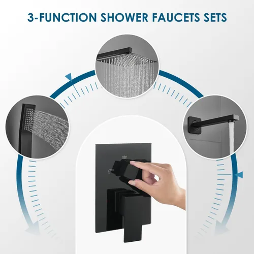 Miniatura 3 de Sistema de ducha de lluvia con boquilla de bañera, ducha de lluvia de 10 pulgadas y de mano, juego completo de grifo de ducha con válvula áspera