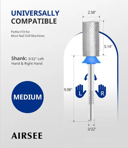 Miniatura 4 de AIRSEE Punta de broca de carburo de tungsteno para uñas acrílicas, cabeza de lima eléctrica Efile para manicura, pulido, arte, remoción de gel, 3/32