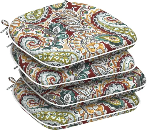 Miniatura 36 de DYTXIII Juego de 2 cojines para sillas de exterior con lazos, almohadillas repelentes al agua para sillas de patio de 17 x 16 pulgadas para muebles