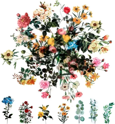Miniatura 8 de 160 piezas de calcomanías de flores naturales para álbumes de recortes, calcomanías autoadhesivas para álbumes de recortes, suministros para diario