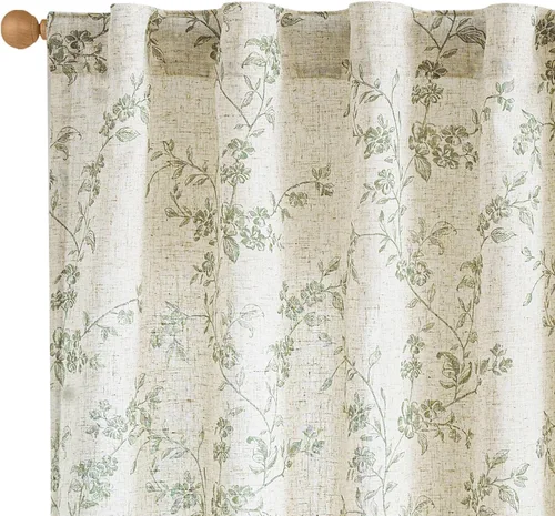 Miniatura 13 de Lazzzy - Cortinas de lino floral gris pardo de 84 pulgadas, cortinas de estilo granja con solapa trasera para sala de estar y dormitorio, cortinas
