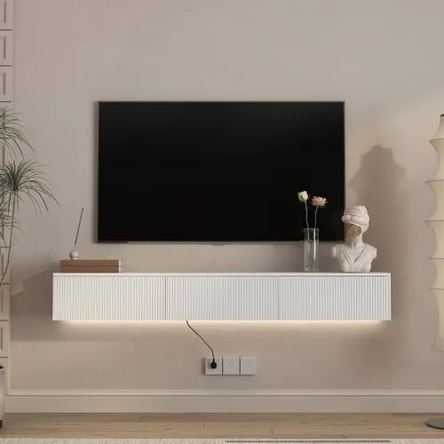 Miniatura 24 de Soporte flotante para TV montado en la pared con 20 LED de color, soporte de TV moderno de 63 pulgadas, gabinete de TV flotante centro