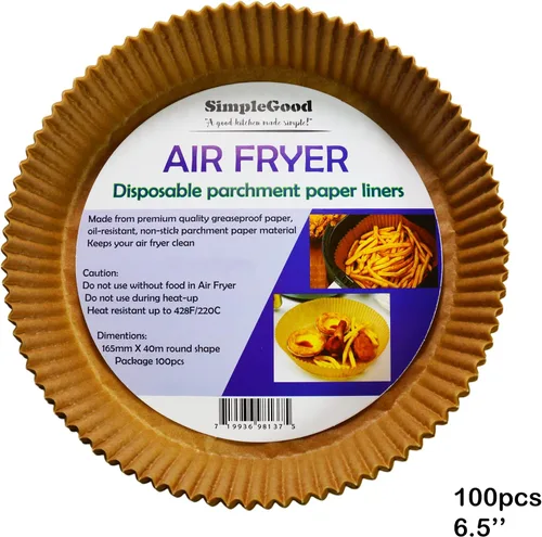 Miniatura 2 de Forro de papel desechable para freidora de aire, 100 piezas de 6.5 pulgadas, forros antiadherentes para freidora de aire, papel de hornear a prueba
