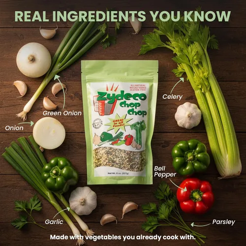 Miniatura 3 de Zydeco Chop Chop Cajun Trinity condimento – Cebolla deshidratada, pimiento, ajo y apio – Sin sal, sin gluten, mezcla de verduras totalmente natural