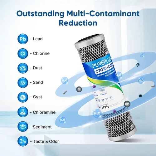 Miniatura 2 de Cartucho de filtro de agua de carbono CTO de 1 micrón, 2.5 x 10 pulgadas, repuesto para sistema de filtro de agua debajo del fregadero, Dupont