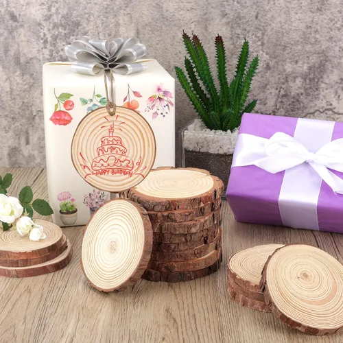 Miniatura 6 de FUMILE Rebanadas de madera natural sin terminar de 3.5-4 pulgadas, 10 piezas de discos redondos de madera con corteza de árbol, rondas de madera