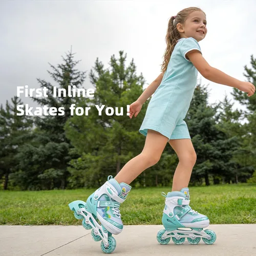 Miniatura 6 de Patines en línea para niñas de 3 a 12 años, 4 tamaños, zapatos de ruedas ajustables con ruedas iluminadas para principiantes, jóvenes, patines Verde