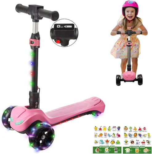 Miniatura 8 de Scooter eléctrico de 3 ruedas para niños de 3 a 8 años, pantalla LCD, luces coloridas, acelerador de pulgar confiable, 3 alturas ajustables, Azul-02