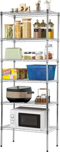 Miniatura 12 de Estantería de 6 alambres ajustable, estante de almacenamiento de metal con patas niveladoras para armario, lavandería, despensa, cocina, garaje