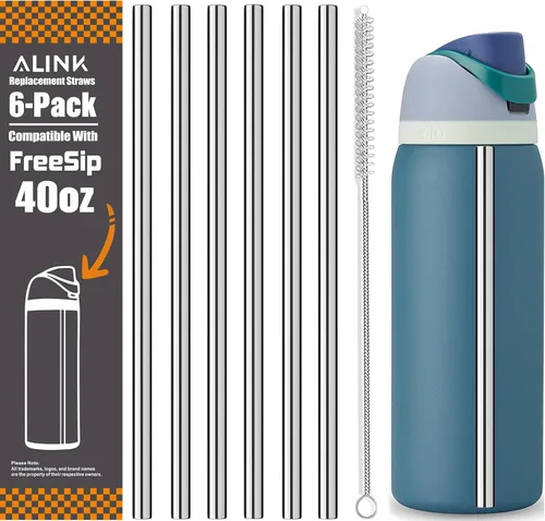 Miniatura 11 de ALINK Pajitas de acero inoxidable para botella de agua aislada Owala FreeSip de 16 onzas, paquete de 6 popotes de repuesto de metal reutilizables