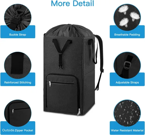 Miniatura 6 de Bukere - Mochila para lavandería, extra grande, 2 en 1, cesta de lavandería para estudiantes universitarios, artículos esenciales para el Negro