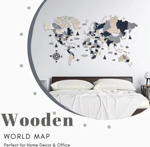 Miniatura 3 de Mapa del mundo de madera, arte 3D, decoración de pared grande, tamaño (M, L, XL) Idea de regalo para cualquier ocasión, arte de pared para el hogar
