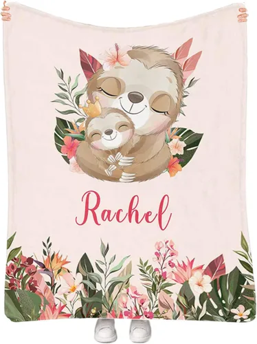 Miniatura 30 de Manta personalizada para niñas con nombre, manta personalizada de perezoso y mariposa, manta de forro polar suave para recién nacidos, baby shower
