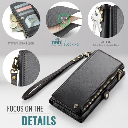 Miniatura 4 de Defencase Funda compatible con Galaxy A14 5G con tarjetero de bloqueo RFID para mujeres y hombres, correa magnética de piel sintética con cierre