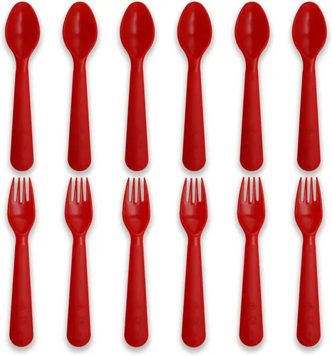 Miniatura 18 de cubiertos para niños cucharas y tenedores utensilios para niños pequeños plásticos reutilizables juego de cubiertos para bebés vajilla para la Dulce