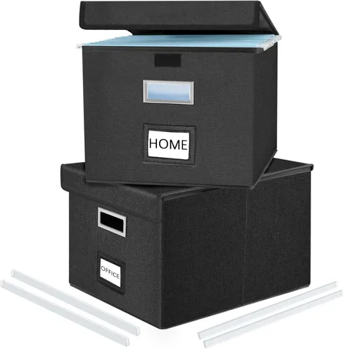 Miniatura 59 de Caja Organizadora de Archivos con Tapa, Caja Organizadora Plegable de Cuero Sintético para Carpetas Colgantes con Rieles de Plástico, Cajas (cuero)