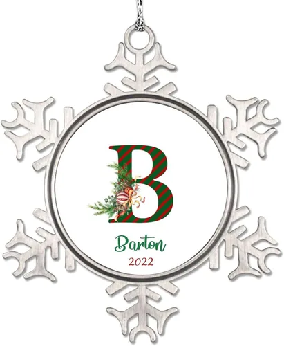 Miniatura 8 de Monograma inicial letra A copo de nieve, adorno de bayas de pino de Navidad para decoración de árbol de Navidad, adornos de Navidad personalizados
