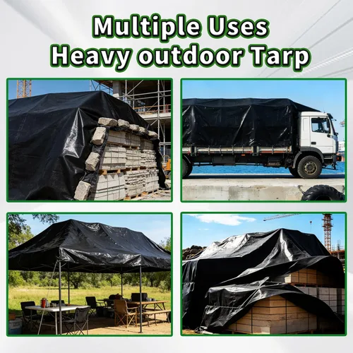 Miniatura 7 de Lonas negras resistentes e impermeables de 4x6, 12 mil de grosor, alta durabilidad, resistentes a rasgaduras y roturas con ojales de metal cada 20