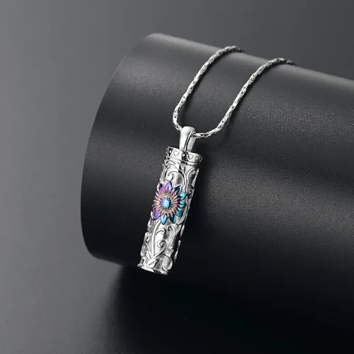 Miniatura 20 de Collar de urna de girasol para cenizas, collar de barra cilíndrica para cenizas para mujer, colgante de recuerdo para cenizas, joyería de cremación