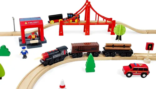 Miniatura 7 de Tren motorizado para pista de madera, juego de 3 piezas de tren de juguete para niños y niñas de 3, 4, 5+ años, tren con batería compatible