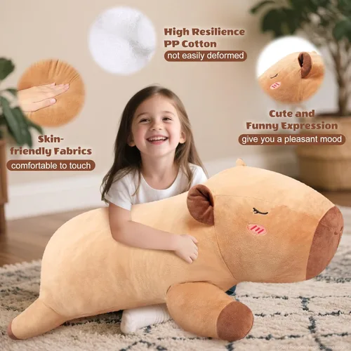 Miniatura 3 de SuzziPals Peluche de Capibara Gigante de 43 pulgadas, Animal de Peluche Gigante Realista para Alivio del Estrés y Compañía, Almohada de Grandes