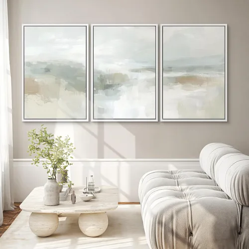 Miniatura 419 de SIGNWIN Lienzo enmarcado para pared, arte con pinceladas de flujo neutro en tonos beige abstractos, ilustraciones, arte moderno, decorativo