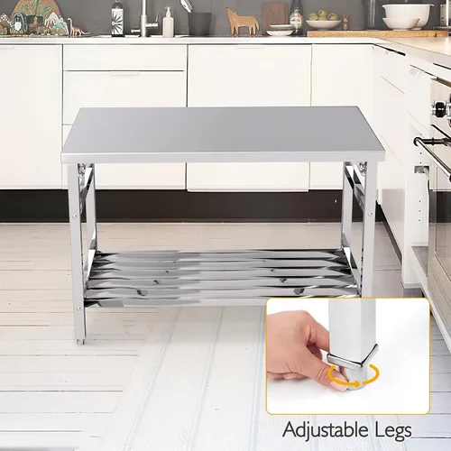 Miniatura 7 de GlowSol Mesa de preparación de acero inoxidable de 48 x 24 pulgadas, mesa plegable de trabajo de acero inoxidable resistente comercial NSF