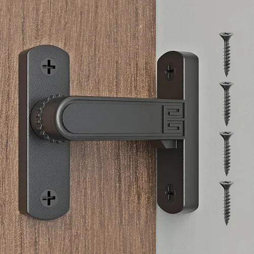 Pestillo deslizante para puerta de granero de 90/180 grados, perilla ajustable, cerradura de seguridad para el hogar, baño, garaje, dormitorio, Negro