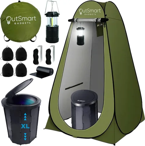 Miniatura 10 de Outsmart Gadgets Juego de inodoro portátil para exteriores para adultos con linterna nocturna de campamento, inodoro plegable XL, tienda de campaña