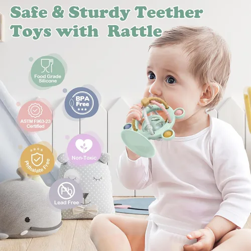Miniatura 5 de TYRY.HU Juguetes de silicona para dentición para bebés de 0 a 6 a 12 meses, juguetes multiusos para silla alta, juguetes de mesa de succión