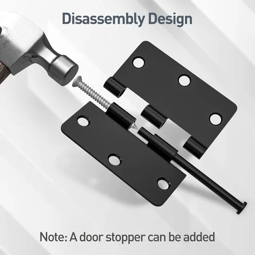 Miniatura 5 de HOSOM Bisagras de puerta de negro mate de 3.5 pulgadas, bisagras de puerta interior redondeadas con esquinas de radio de 1/4", hierro plano