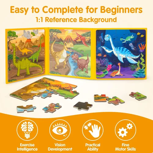 Miniatura 4 de SYNARRY Rompecabezas magnéticos de dinosaurios para niños de 3 a 5 años, 20 piezas para niños pequeños de 4 a 6 años, regalos para niños