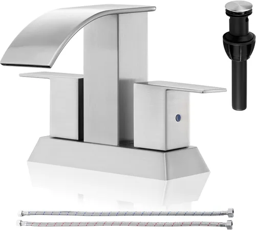 Miniatura 10 de Grifo de baño en cascada dorado de 3 agujeros - 8 pulgadas grifo de baño generalizado Dos manijas llave de lavabo de lavabo con llave de drenaje