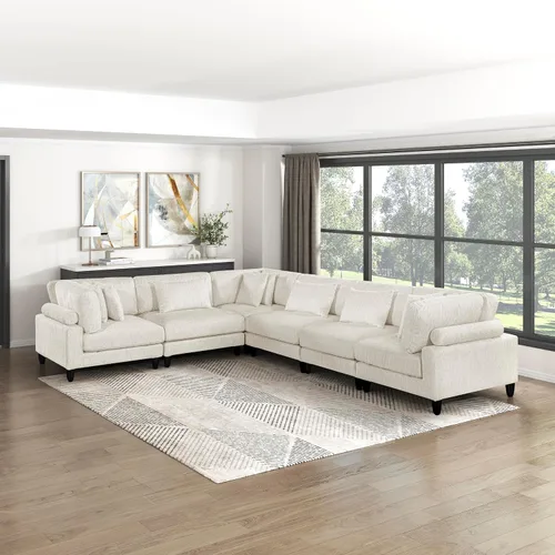 Miniatura 23 de Lexicon Sofá modular de 120 pulgadas, sofá modular de microfibra de gran tamaño de 4 plazas en forma de L, 6 almohadas decorativas y arreglo Beige