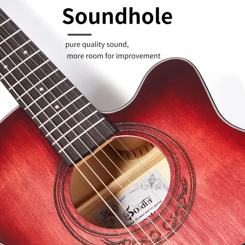 Miniatura 4 de Kit de guitarra acústica de 40 pulgadas con tapa de abeto sólido de alta calidad, con bolsa de concierto, soporte de guitarra, afinador, correa