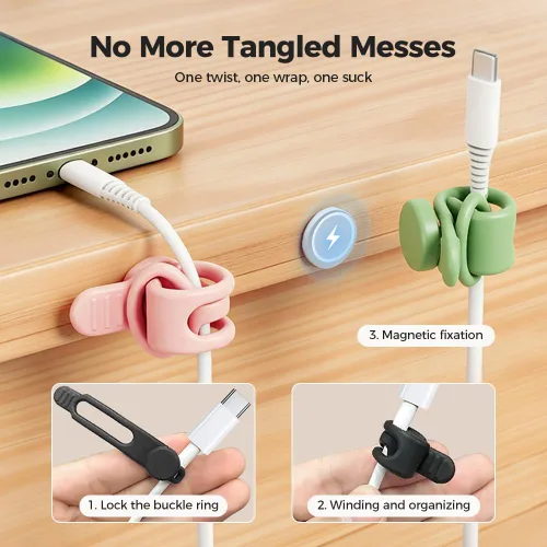 Miniatura 3 de Organizador de cables de datos, organizadores de auriculares de silicona actualizados 2025, organizador de cables reutilizable, organizador