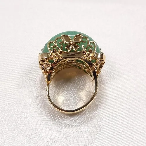 Miniatura 5 de Hanbok Anillo Jade Corea Accesorio Tradicional Mujer Junior Natural Verde Claro Tamaño Ajustable R002 Oro, Jade