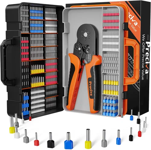 Preciva Kit de herramientas de prensado de virola AWG23-10/0.25-6mm² con conectores de alambre de 19 tamaños, alicates de crimpado de alambre de