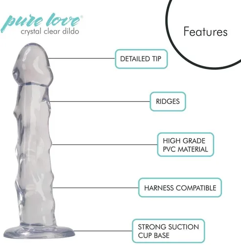 Miniatura 4 de pure love Consolador con ventosa, crestas ultra elevadas, juguete sexual para adultos, transparente, 7 pulgadas