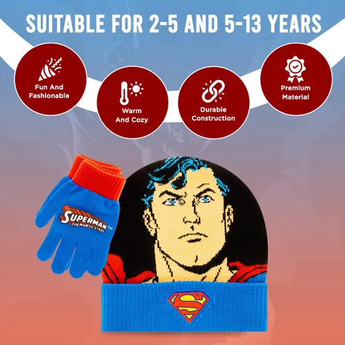 Miniatura 3 de DC Comics Sombrero de invierno para niños pequeños, conjunto de sombrero y guantes de Batman para niños, sombrero de invierno para niños con guantes