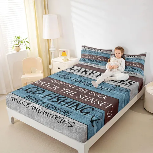 Miniatura 26 de Lake House - Sábana bajera ajustable tamaño individual, sábanas de anclaje náutico para niños, adolescentes, adultos, dormitorio, juego de ropa
