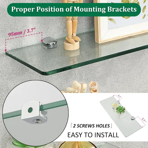 Miniatura 4 de SAYAYO Estantes flotantes de vidrio para baño, estante de vidrio templado cromado de 15 x 5 pulgadas para pared, 1 paquete, transparente