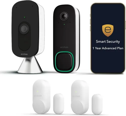 ecobee Paquete de seguridad para el hogar con suscripción avanzada de seguridad inteligente de 1 año, sistema de seguridad inteligente para el